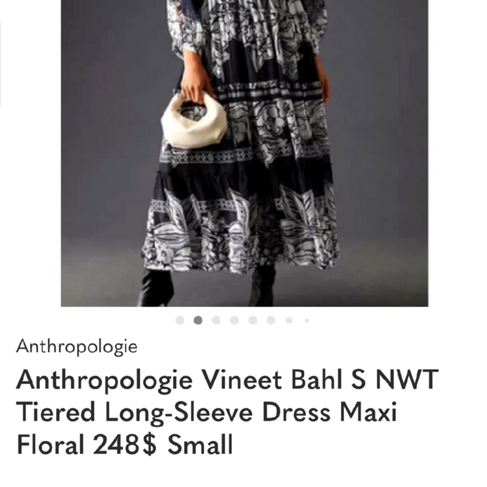 Anthropologie Black & White Tiered Floral Maxi Dress